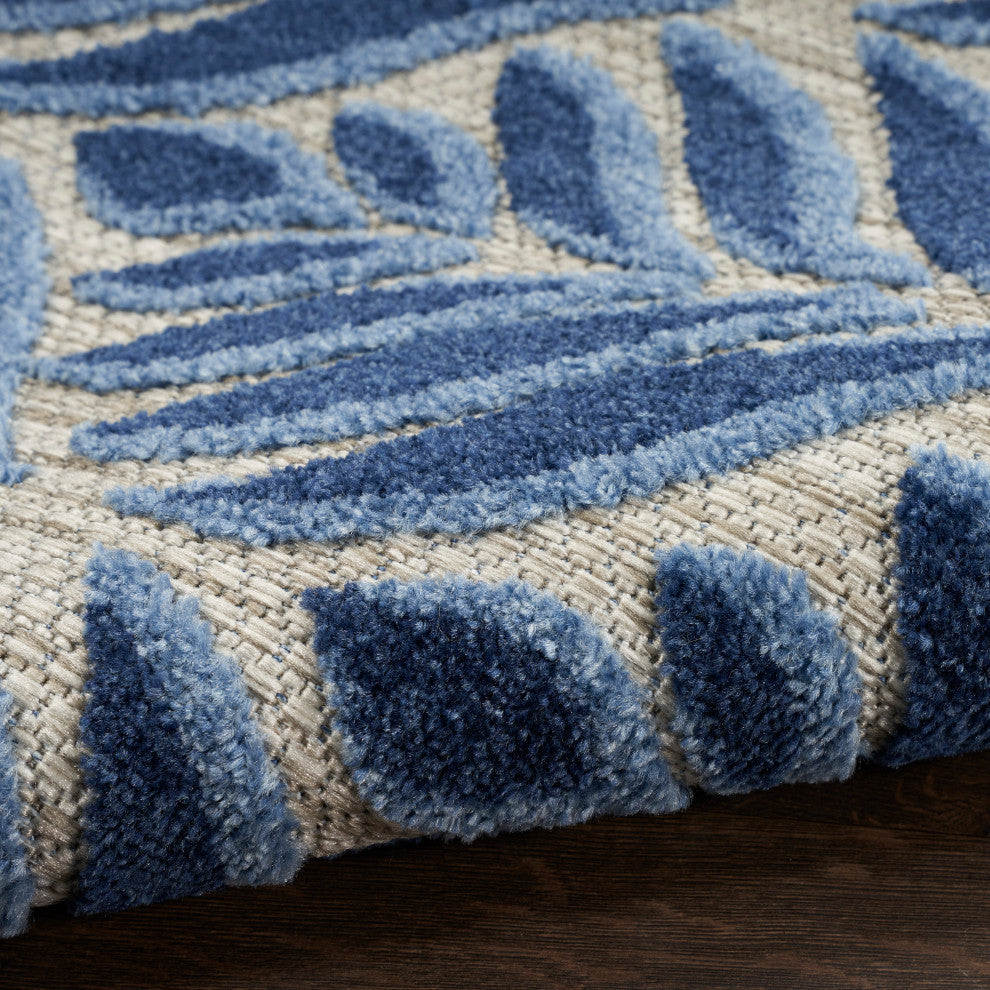 Nourison Aloha 7'10" Round Blue Tropical Area Rug