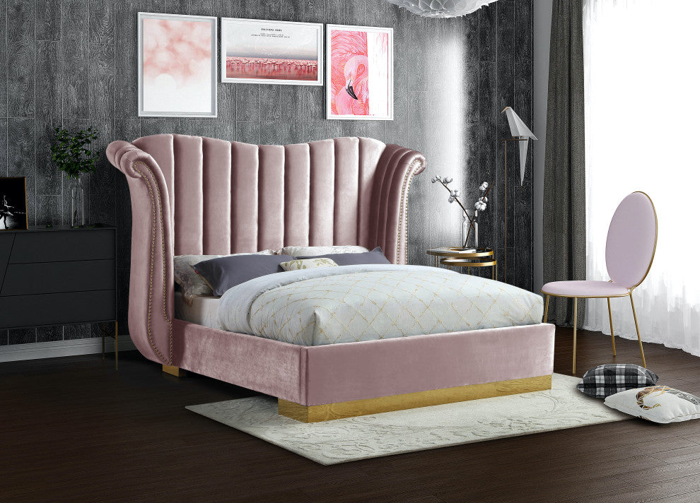 Flora Black Velvet Bed, Pink, King