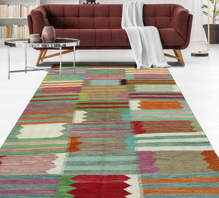 Modern Flatweave Aldrin Ivory/Green Rug, 5'7x8'2