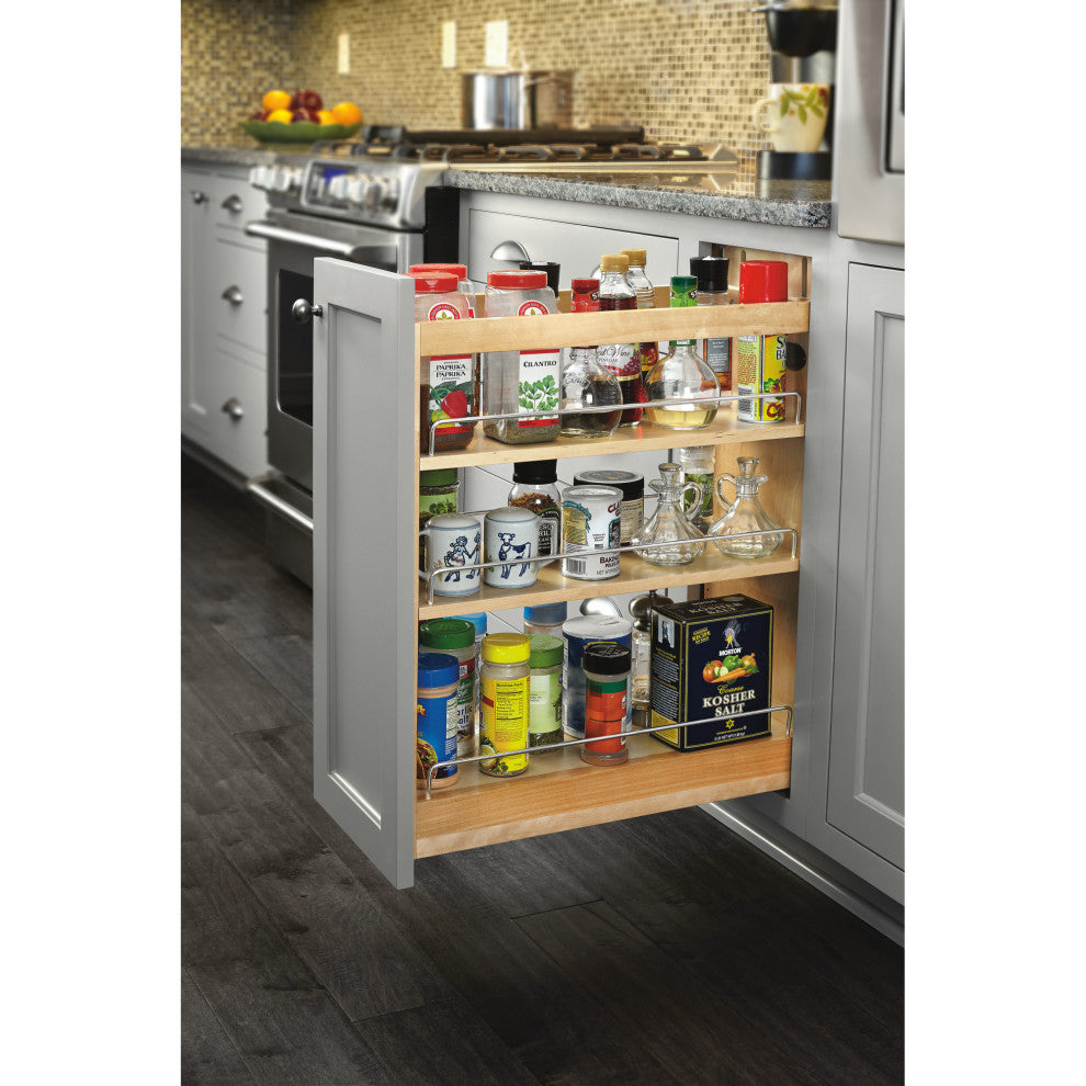 Wood Base Cabinet Pull Out Organizer With Soft Close, 8.75"
