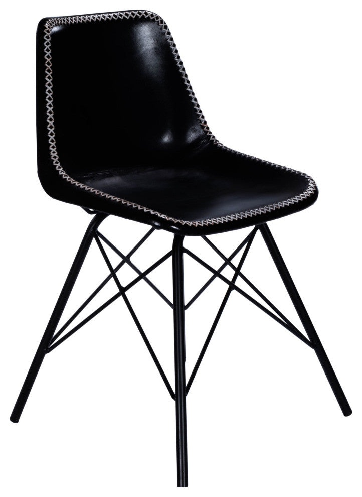 Black Contrast Stitch Leather Dining Chair