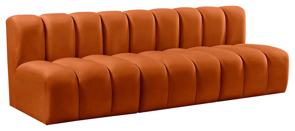Arc Velvet Upholstered 3-Pc. Modular Sofa, Cognac
