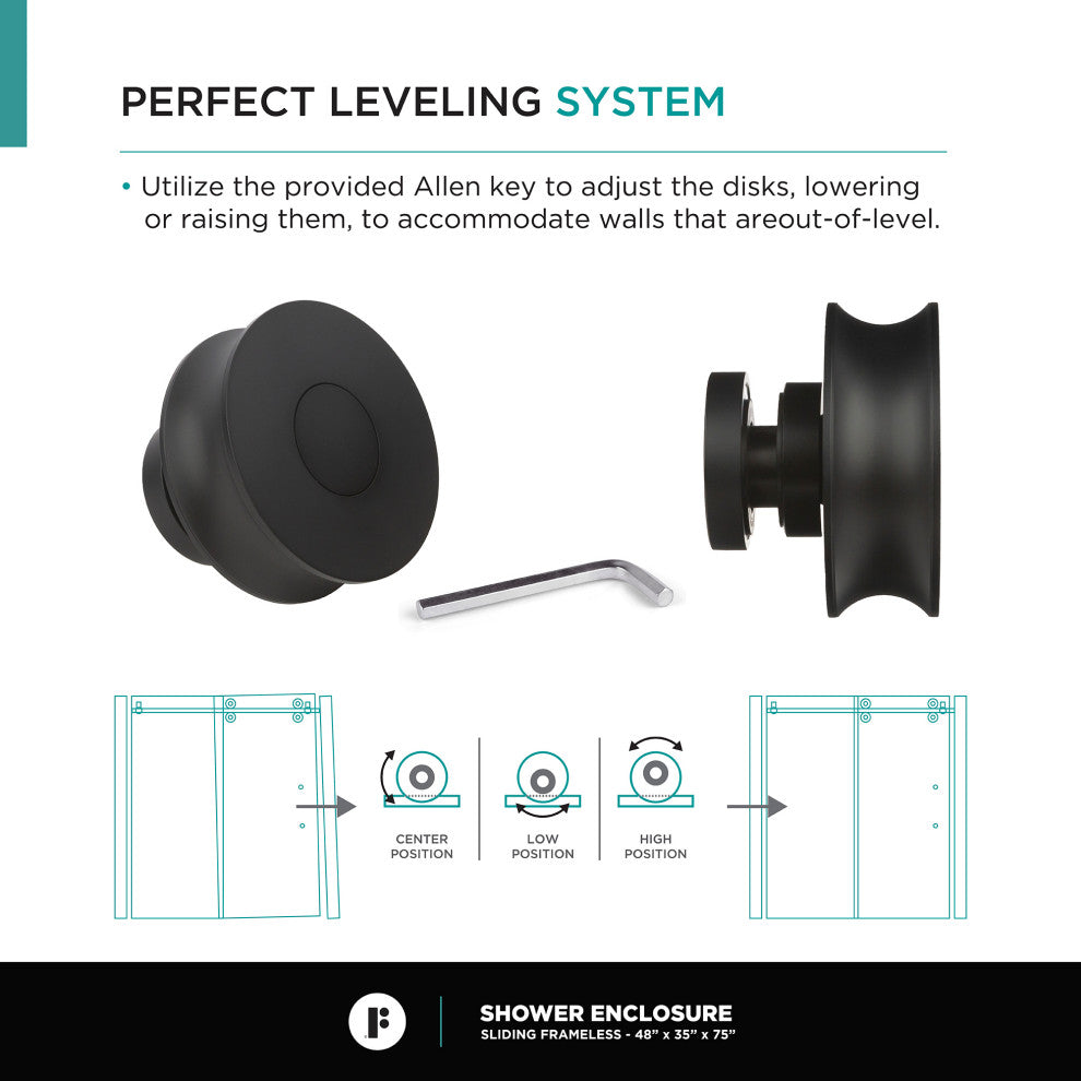 Frameless Shower Enclosure Sliding Shower Glass Door - Tempered Glass, Black, 48"