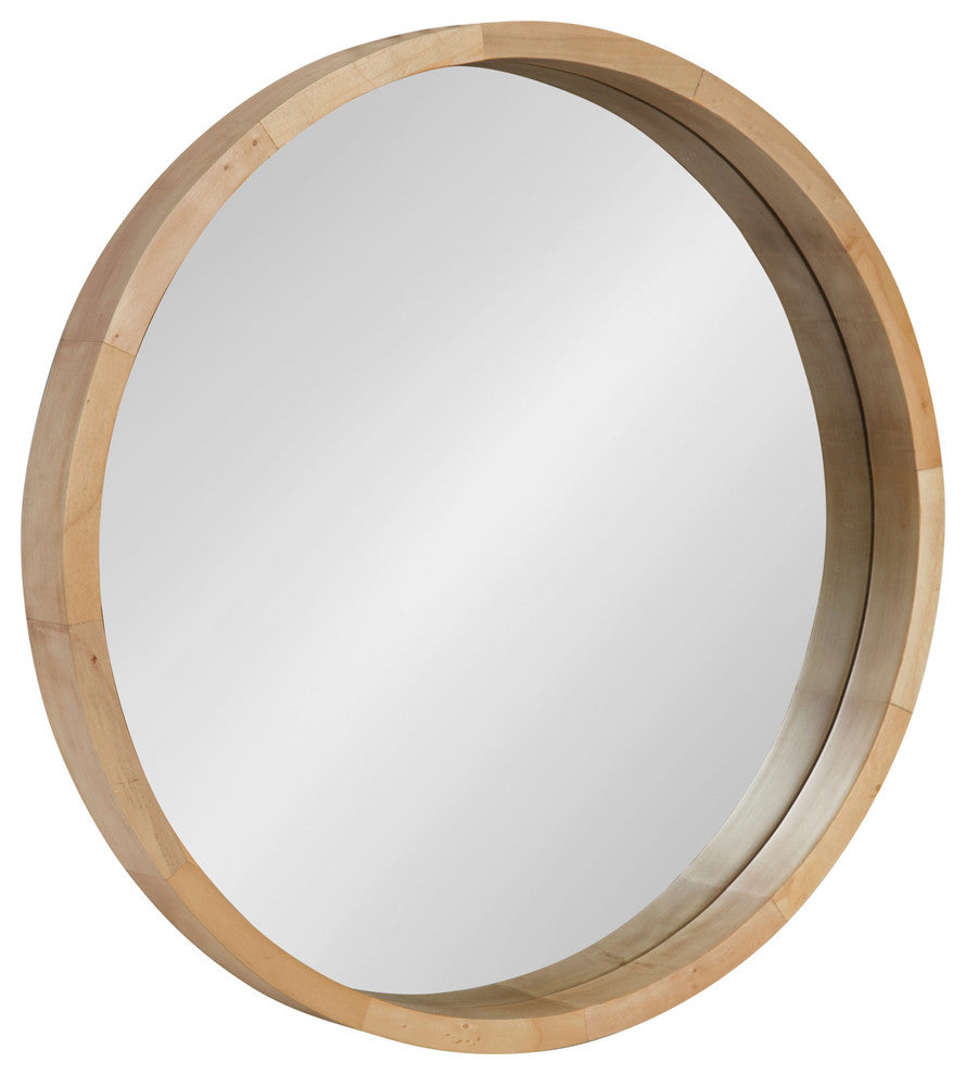 Hutton Round Decorative Wood Framed Wall Mirror, Natural, 22 Diameter