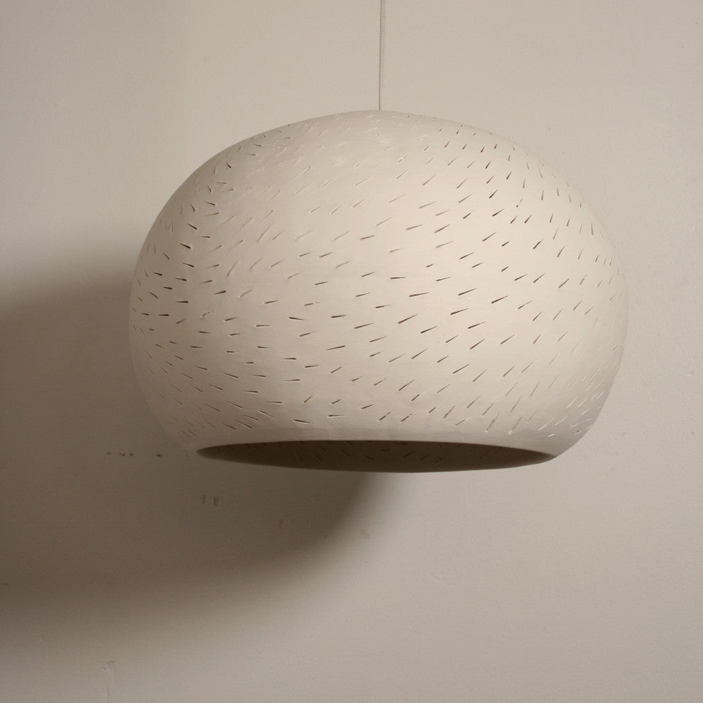 Ceiling Light: Large Claylight Pendant, Line Pattern, Led Bulb