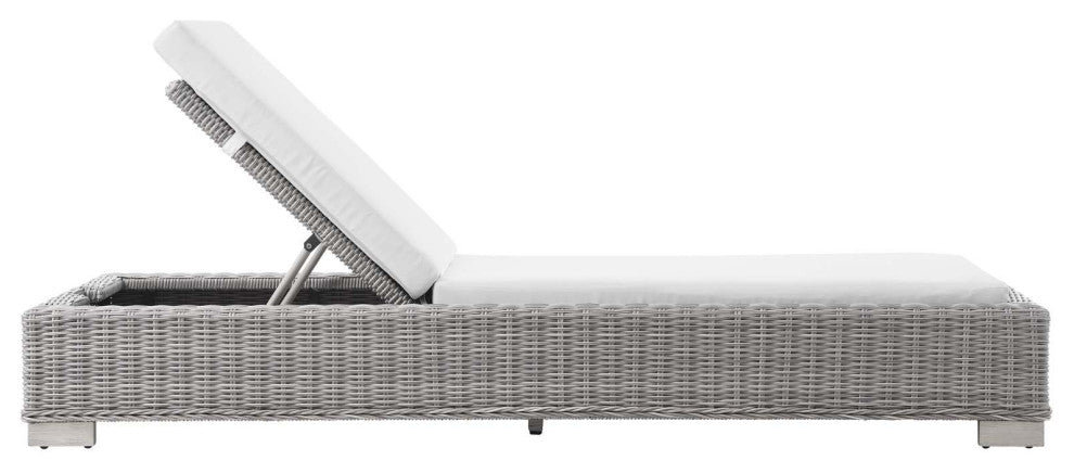 Conway Outdoor Patio Wicker Rattan Chaise Lounge Light Gray White