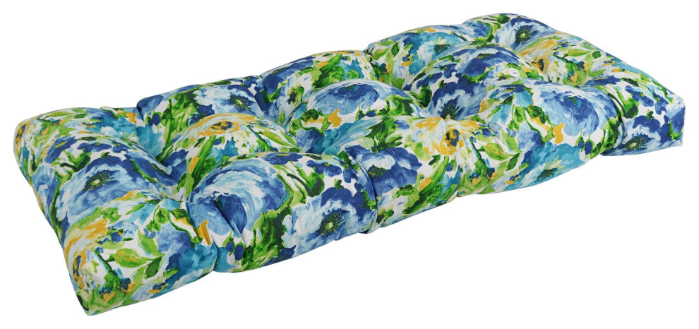 42"X19" Squared Patterned Polyester Tufted Loveseat Cushion, Lesandra Sunblue