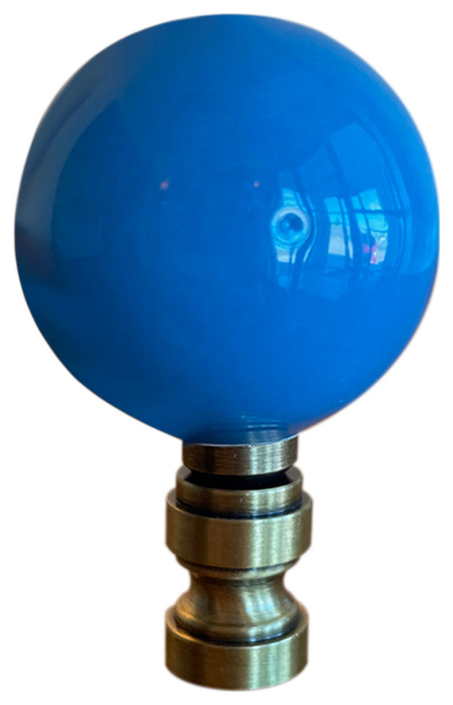 2.5"H Ceramic Sky Blue Round Lamp Finial Antique Brass Base