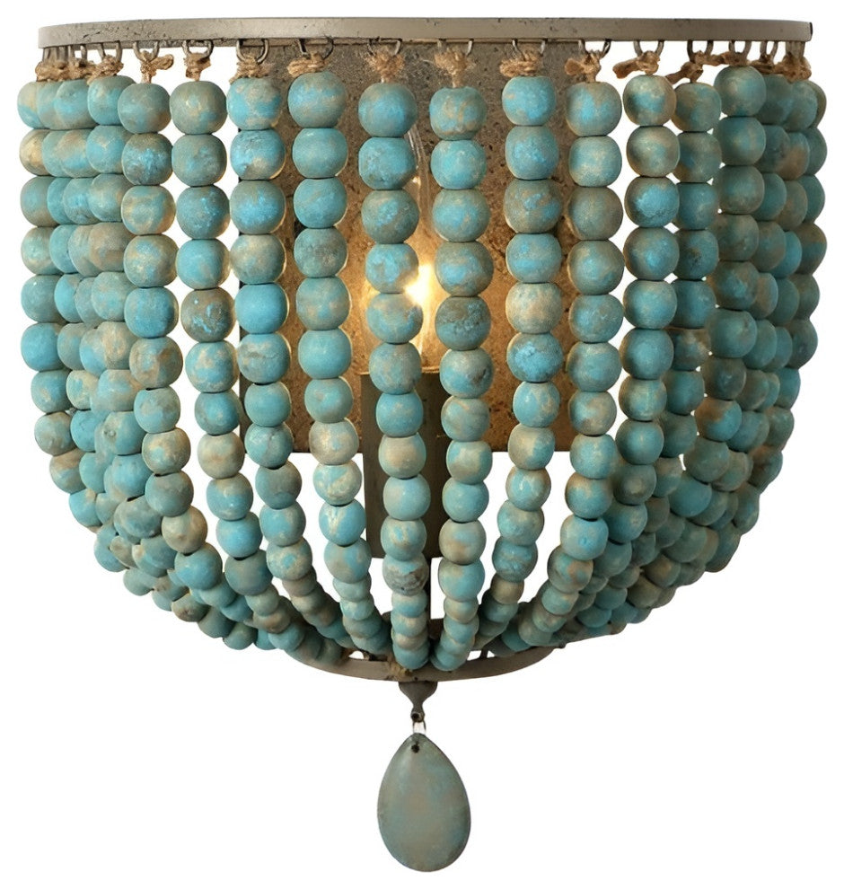Donostia | Retro Blue/White Wooden Bead Wall Lamp, Blue