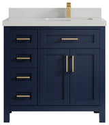 Cambridge 36 Right Offset Bath Vanity in Hale Navy Blue 2" Carrara Quartz