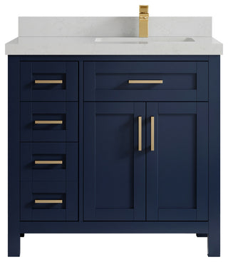 Cambridge 36 Right Offset Bath Vanity in Hale Navy Blue 2" Carrara Quartz