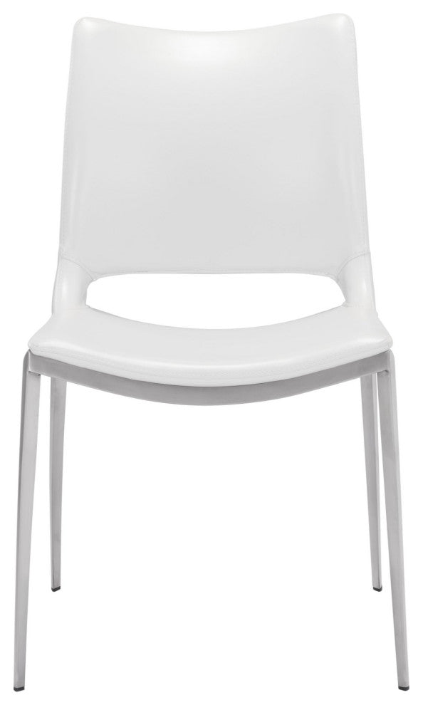 Dining Chair, Set of 2, Faux Vinyl Leather, Steel, White, Silver, Cafe Bistro