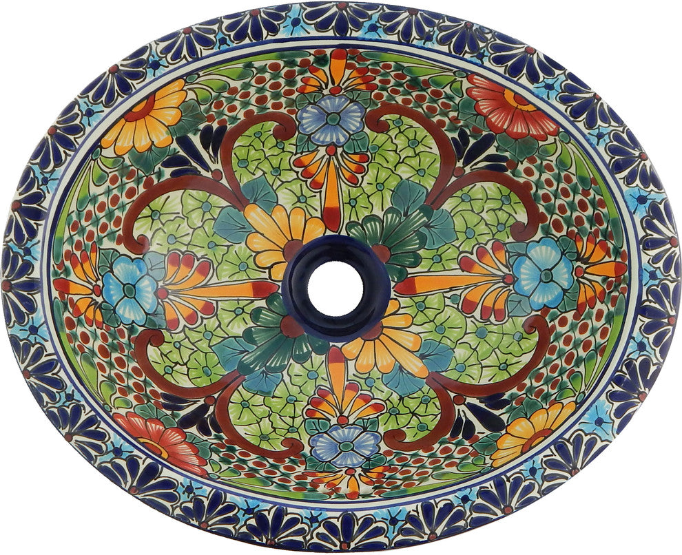 Mexican Talavera Ceramic Hand Painted Bathroom Oval Sink