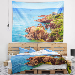 Esterel Rocks Beach Coast Landscape Wall Tapestry, 92"x78"