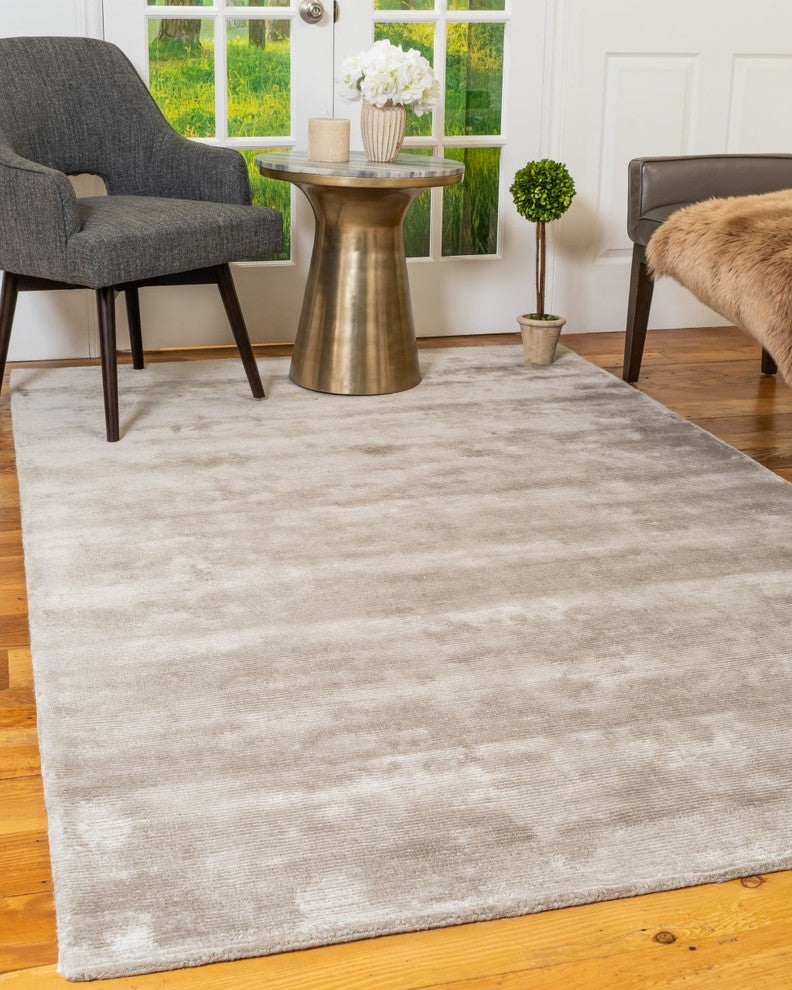 Columbia Hand-Loomed Viscose Grey Contemporary Rug Carpet, Light Grey, 9' X 12'