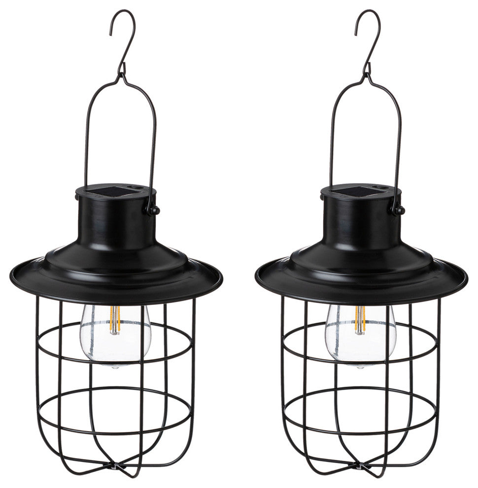 Metal Wire Solar Powered Hanging Lantern, 2-Piece Set