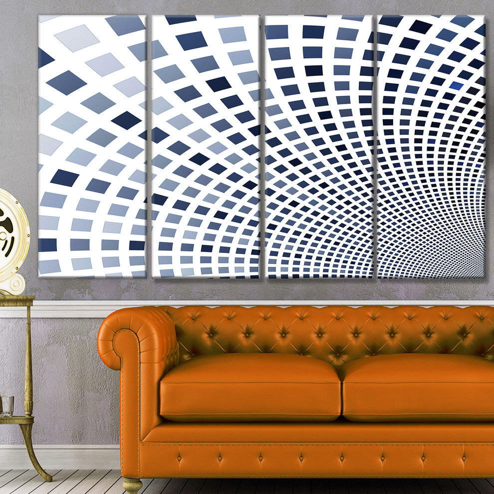 Blue Square Pixel Mosaic Illustration, Abstract Canvas Print, 48"x28", 4 Panels