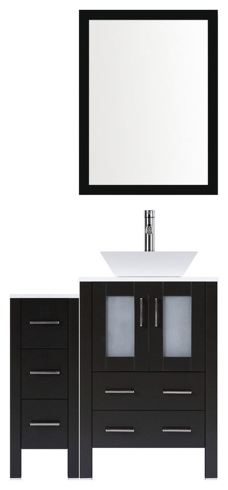 Modern Bathroom Vanity Set With Mirror and Sink, Espresso, 42"
