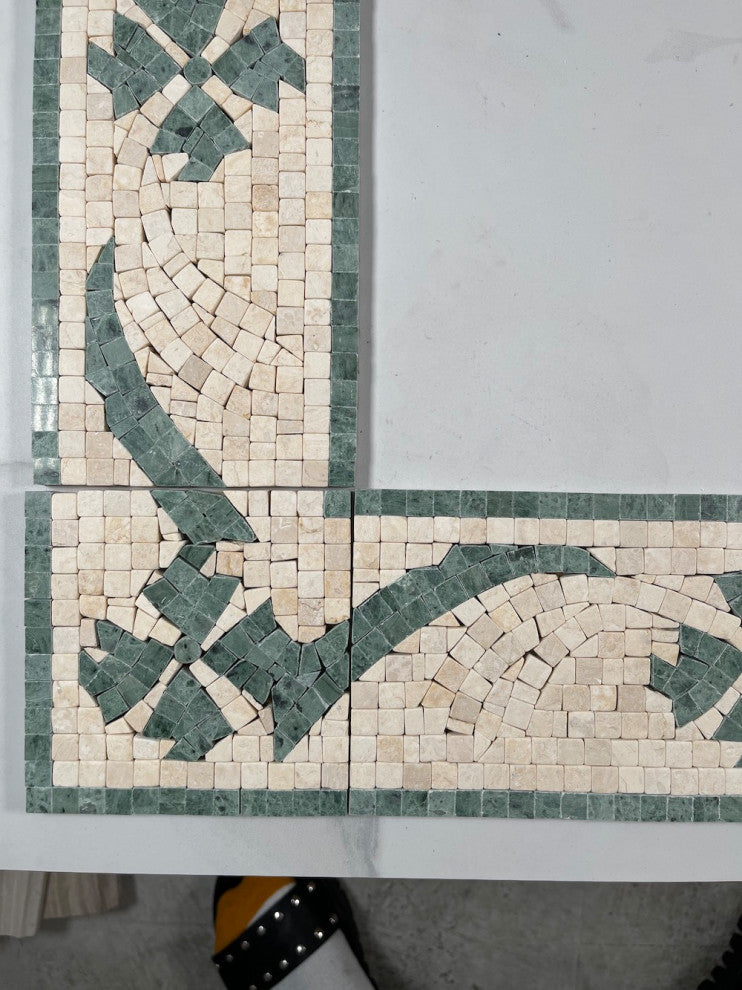 Marble Mosaic Border Listello Accent Tile Clover Green 4.7x12 Polished, 1 piece