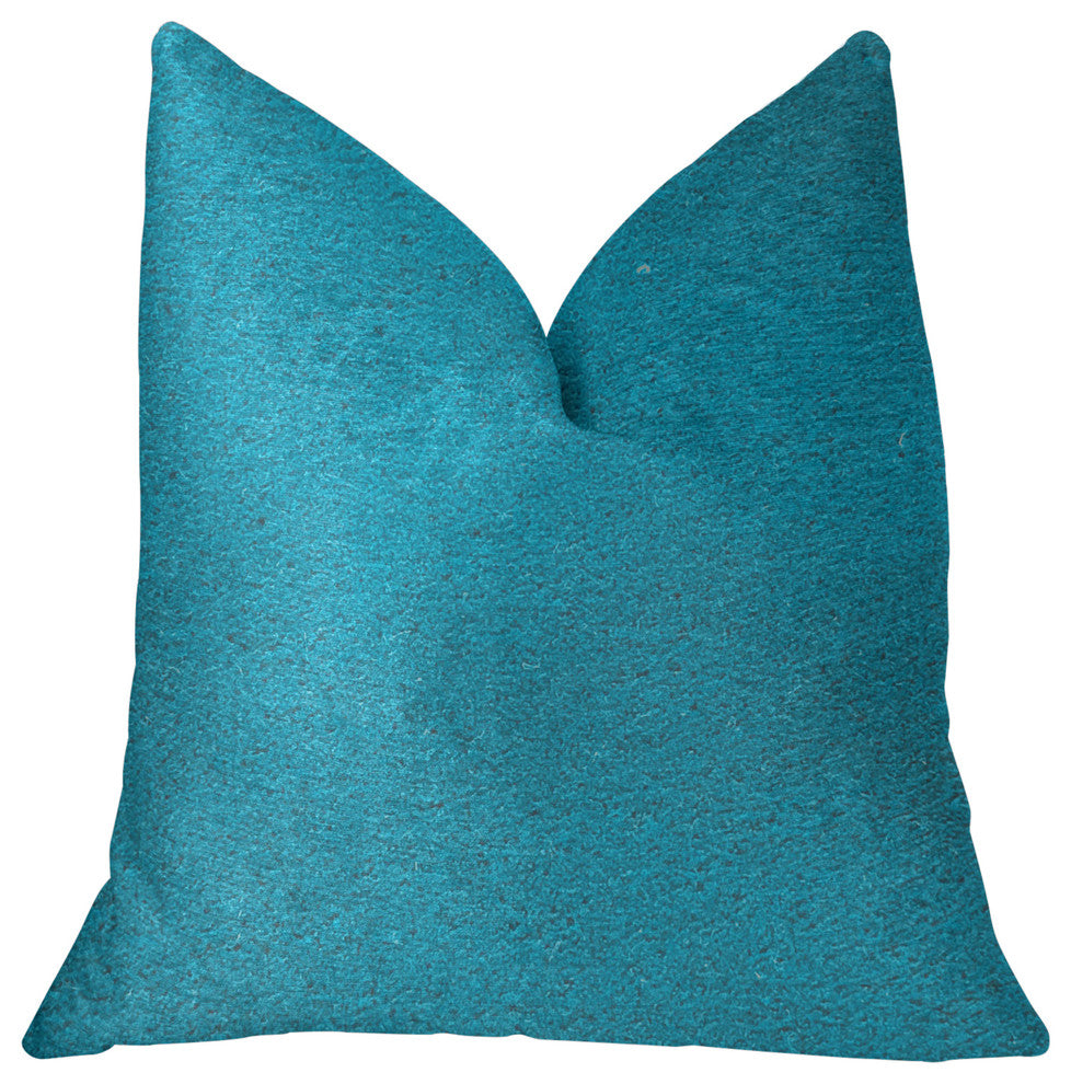 Aquamarine Velvet Turquoise Luxury Throw Pillow, 20"x30" Queen