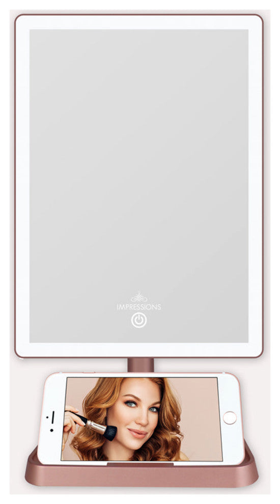 Charmed Arch Tri Tone LED Makeup Mirror with Phone Holder, Rose Gold