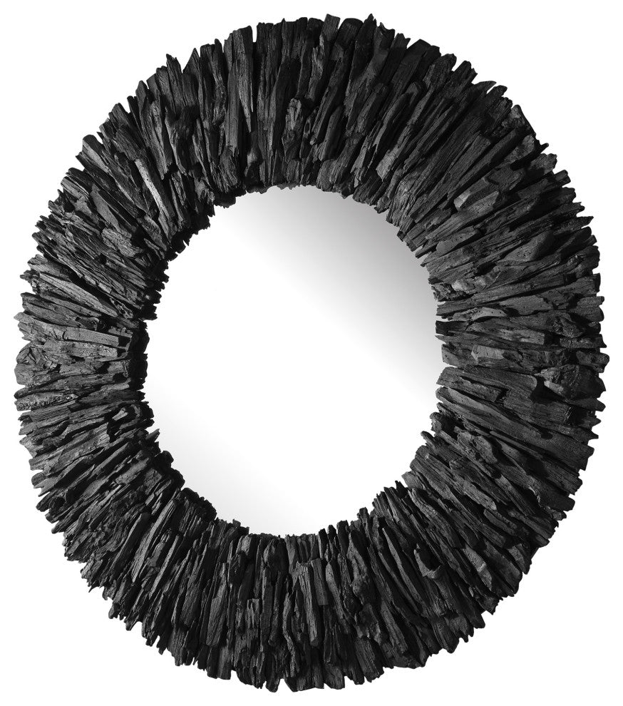 Uttermost 09811 Teak Branch Black Round Mirror