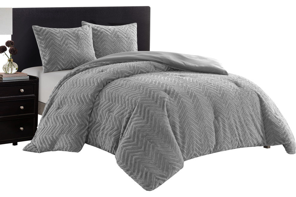 Harvard 3 Piece Comforter Set, Grey, King