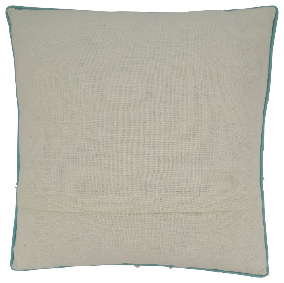 Throw Pillow Cover With Embroidered Anchor Design, 18"x18", Aqua