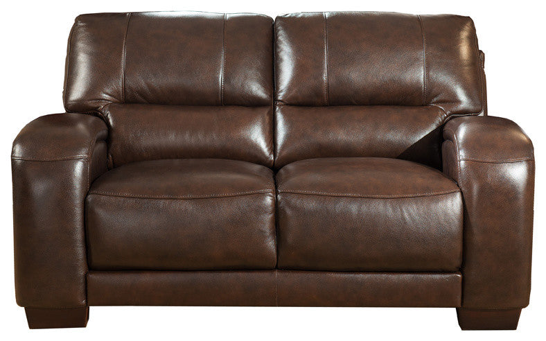 Brigitte Leather Craft Loveseat, Dark Brown
