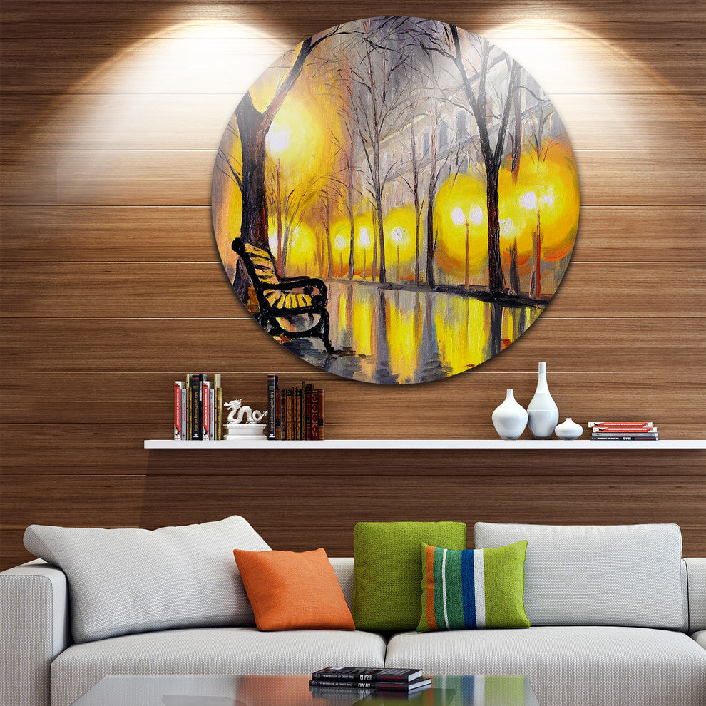 Empty Autumn Street, Landscape Large Disc Metal Wall Art, 23"