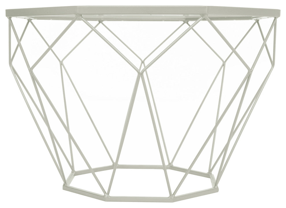 LeisureMod MD23W Malibu Modern Octagon Glass White Coffee Table With Chrome Base