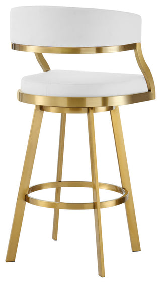 Saturn Gold Brushed Swivel Counter Stool, White, 30"