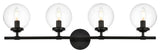 4 Light Black And Clear Bath Sconce