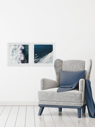 "Midnight Blue Wave II" Diptych Framed Painting Prints, 36"x18", 2-Piece Set