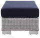 Lounge Chair Ottoman, Sunbrella, Rattan, Wicker, Gray Blue Navy, Outdoor