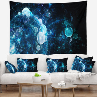 Blue Spherical Water Drops Floral Wall Tapestry, 60"x50"