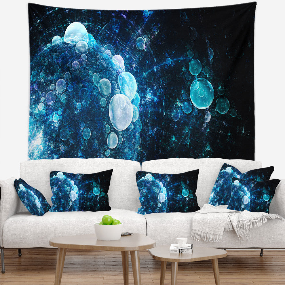 Blue Spherical Water Drops Floral Wall Tapestry, 60"x50"