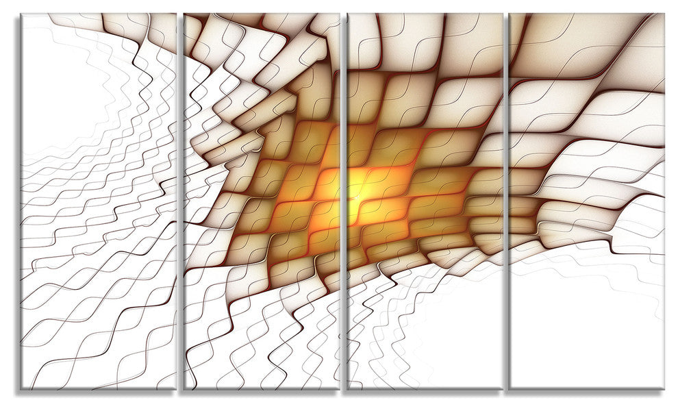 Yellow Flames on White Blocks, Abstract Art on Canvas, 48"x28", 4 Panels