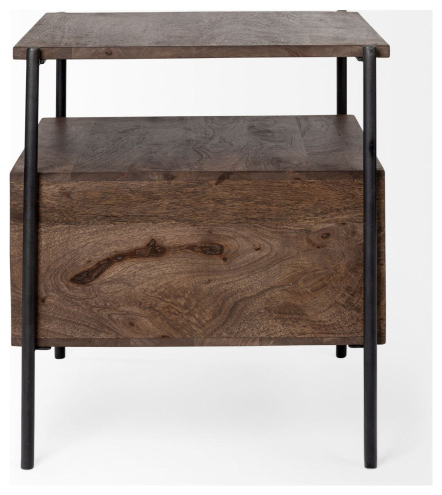 Glenn I Dark Brown Wood With Black Iron Frame Square End/Side Table