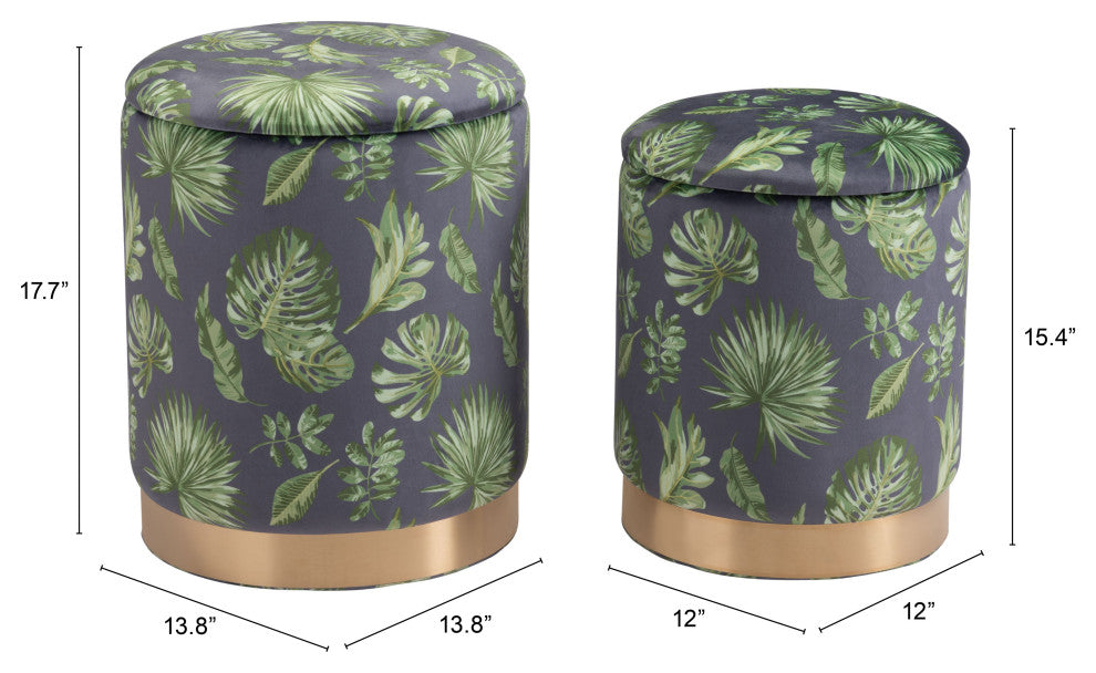 Storage Stool, Fabric, Wood, Green, Gold, Lounge Cafe Lobby Hospitality