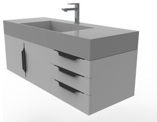 CastelloUSA Amazon 48" Wall Mounted Vanity Set, Gray, Gray Top, Black Handles