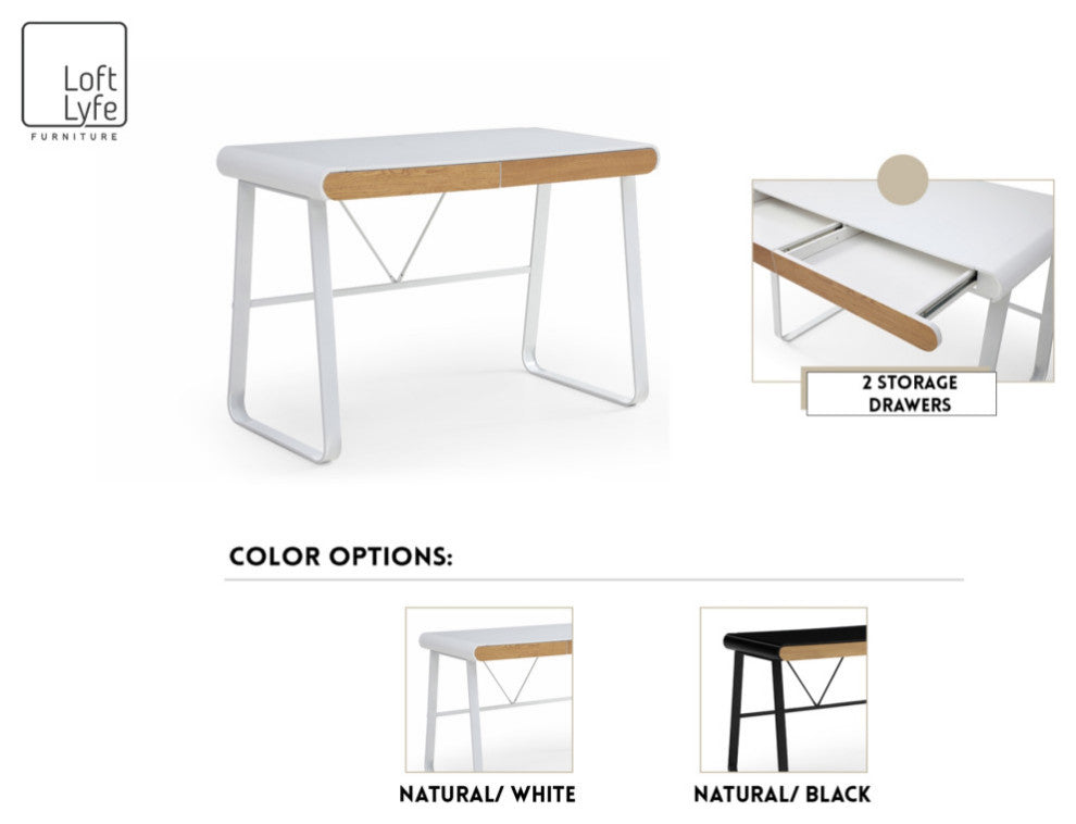 Loft Lyfe Nila Desk, 2 Storage Drawers, Black 43.3Lx21.6Wx30H