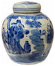 Chinese Oriental Small Blue White Porcelain 3 Gods Theme Ginger Jar Hws1860