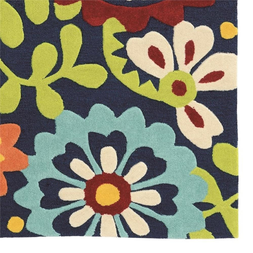 Linon Trio Frond Hand Tufted Polyester 8'x10' Rug in Blue