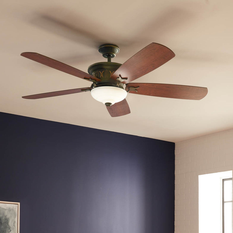 56" Crescent Ceiling Fan, Olde Bronze, Reversible Walnut/Cherry Blades