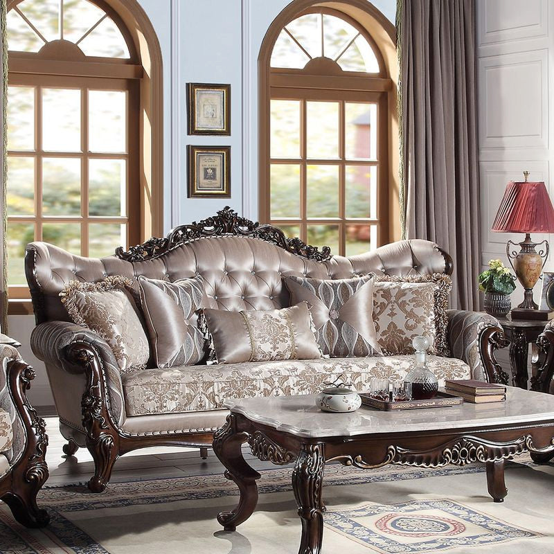 ACME Benbek Sofa With 5 Pillows, Fabric and Antique Oak Finish