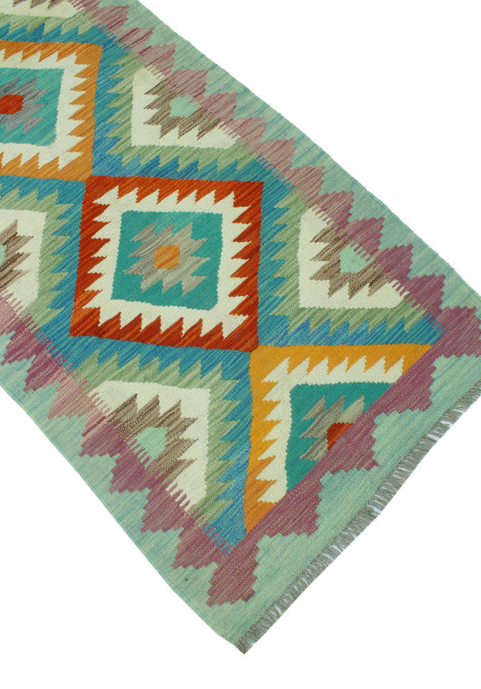 Sangat Kilim Belva Light Green/Blue Runner, 2'7x9'11