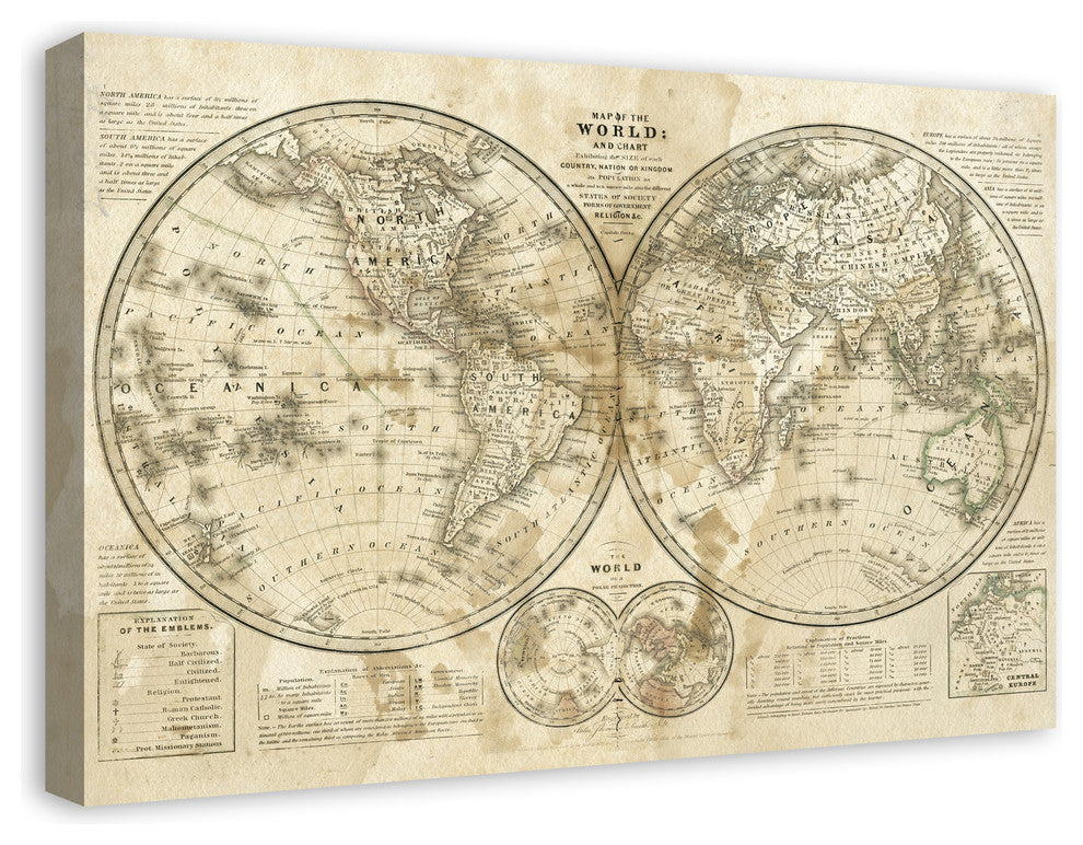 Distressed World Map 20x30 Canvas Wall Art