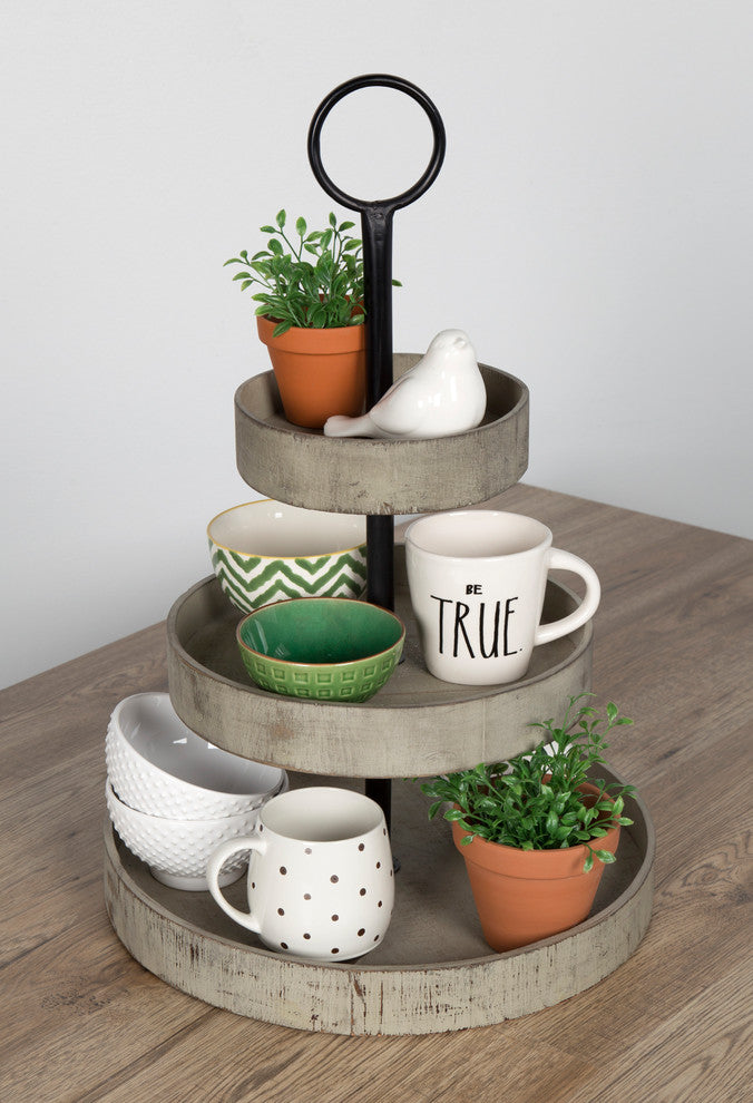 Kate and Laurel Woodmont 3 Tiered Wood Tray, Gray