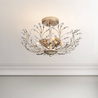 Grace 4-light Crystal Beaded 9-Branch Semi-Flush Mount, Brushed Silver-Ish Champagne